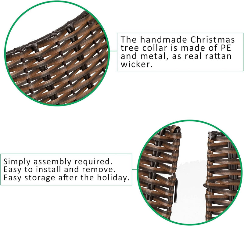 Christmas Tree Collar, 23’’ D Handmade Artificial Rattan Wicker Christmas Stand Tree Collar Basket Base Cover for Holiday Decoration