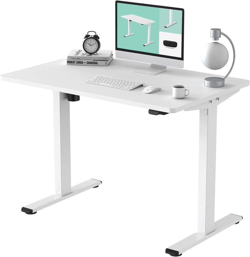 FLEXISPOT Adjustable Desk, Electric Standing Desk Sit Stand Desk Whole-Piece Desk Board for Home Office (EC1 Classic 48X24, White Frame+Rustic)