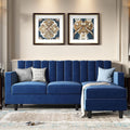 HONBAY Convertibel Sectional Couch for Small Space, L Shaped Couch with Reversibel Chaise, Velvet Sectional Sofa, Pet-Friendly Sectional Couch, Blue