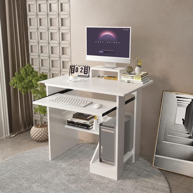 Computer Desk with Storage Shelves, 29.5''Home Office Desk with Monitor Stand, Small Writing Desk Table with Keyboard Tray,Study Table with CPU Stand for Small Spaces save Space