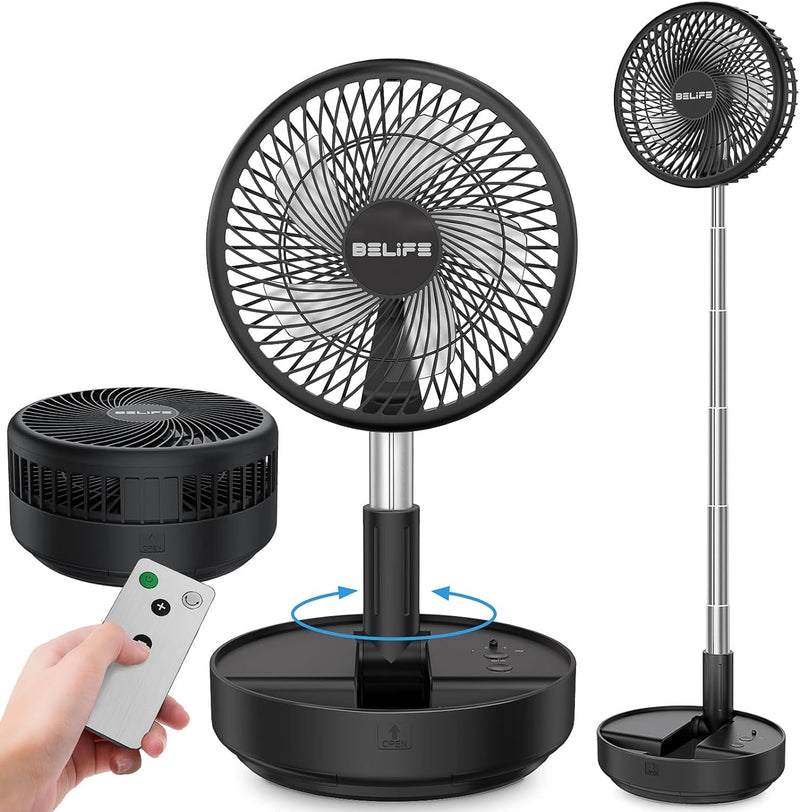 Belife X8 Portable Fan, Cordless 7200Mah Battery Operated Oscillating Fan, USB Rechargeable Desk Floor Fan with Remote, Foldable Telescopic Fan for Home Bedroom Sleeping Office Camping Travel (Black)