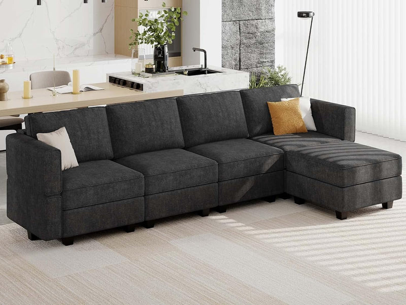 Belffin U Shaped Couch Modular Sofa Reversible Storage Ottoman Sofa Oversized Couches with Chaise Black