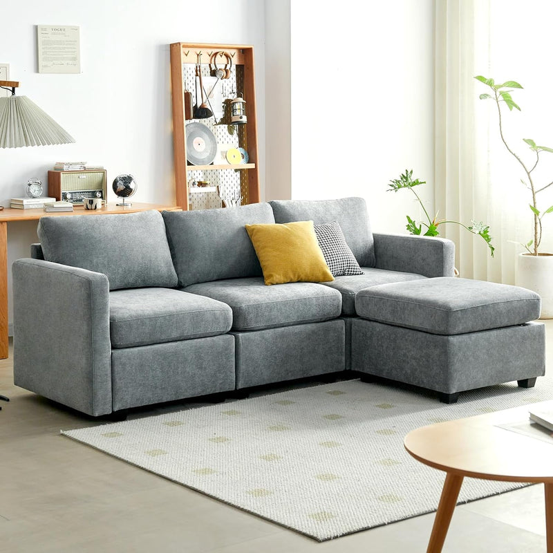 Cpintltr Storage Couch,Modular Sectional Seat Futon Sofa,L-Shaped Couch Linen Fabric with Reversible Chaise Sofa Bed with Ottomans,Seats Furniture for Living Room Apartment Office