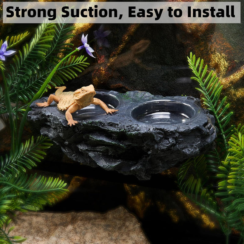 Double Bowl Reptile Water Dish Reptile Water Bowl Crested Gecko Food Dish Gecko Feeding Ledge with 6PCS Feeding Cups for Bearded Dragon Crested Gecko Snake and Chameleon