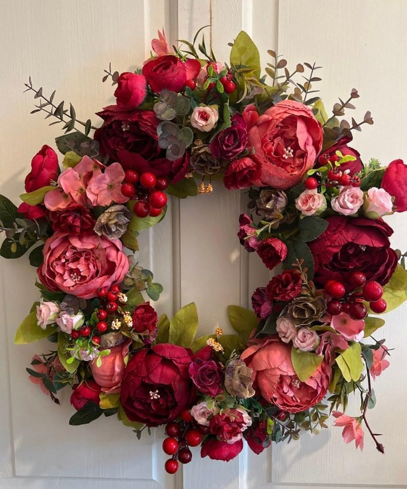 Door Wreath, Round, for the Front Door, Home, Decoration, Artificial Flower, Wreath Peony, 40Cm, Dispaly, Easteryuemingxx