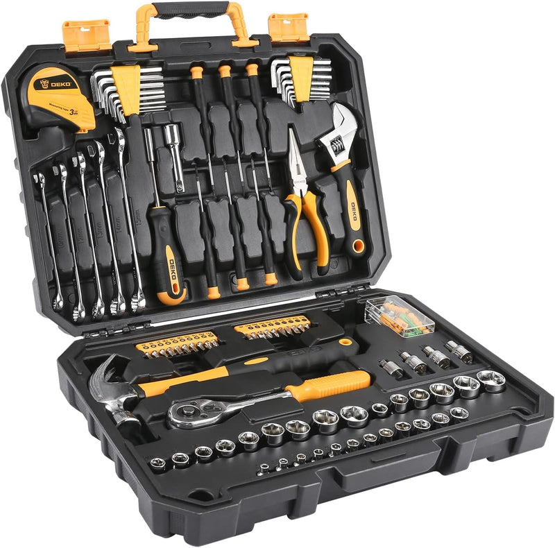 DEKOPRO 128 Piece Tool Set-General Household Hand Tool Kit, Auto Repair Tool Set, with Plastic Toolbox Storage Case