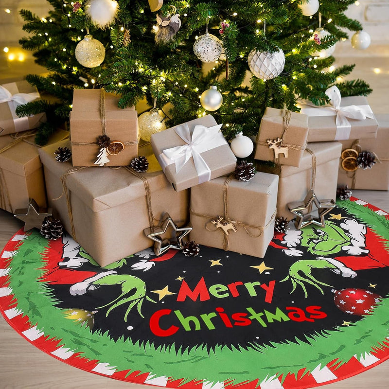 Christmas Tree Skirt 48-Inch Green Velvet - Star & Snowflake Design for a Farmhouse-Inspired Festive Celebration