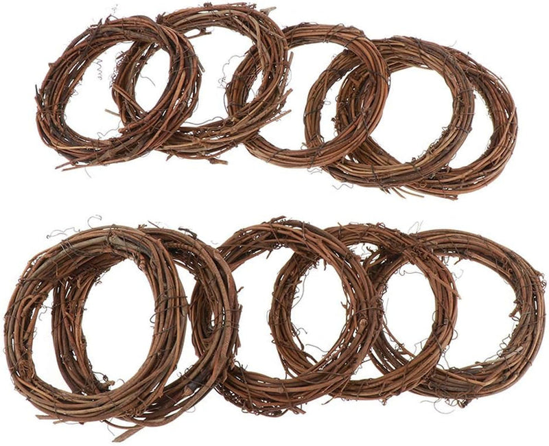 10Pcs Natural Rattan Vine Ring Grapevine Wreath Vine Branch Wreath Decorative Wooden Twig for Craft, Decor, Door, House, Holiday - round Shape