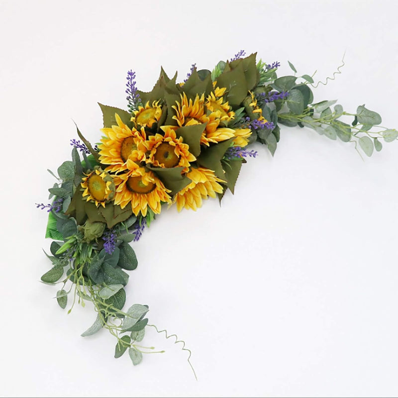 30 Inch Floral Swag, Artificial Flowers Sunflower Eucalyptus Wreath, Fake Flower Wreath Sunflower Swag Garland for Home, Wedding Arch, Front Door, Wall