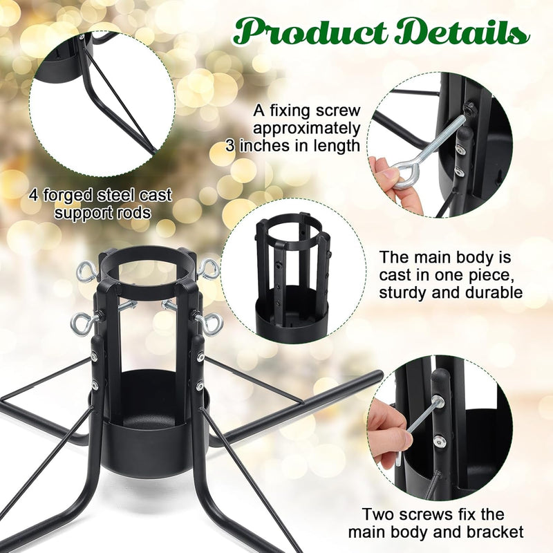 FLY HAWK Christmas Tree Stand, 4.3” Foldable Artificial Christmas Tree Metal Ornament Holder Universal Model Adjustable ，Umbrella Stand Artificial Christmas Real Tree for Pine Sprucepoplar (Black)