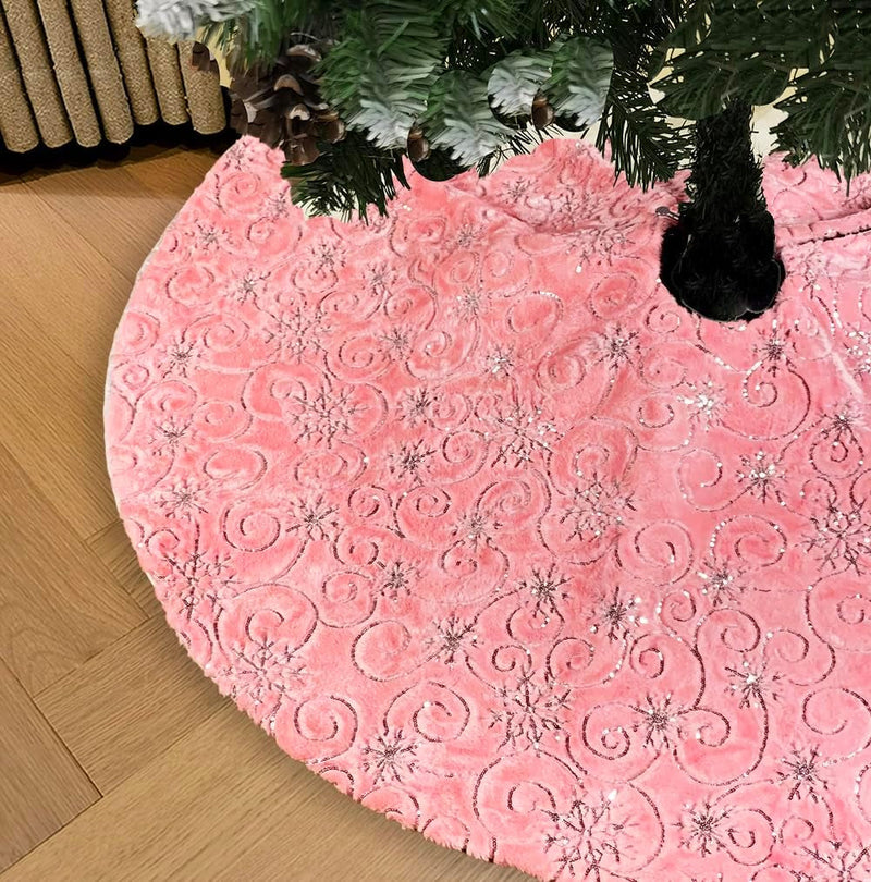 AISENO 48 Inch Christmas Tree Skirt Faux Fur with Cable Knit Knitted Thick Decoration for Merry Christmas Decorations