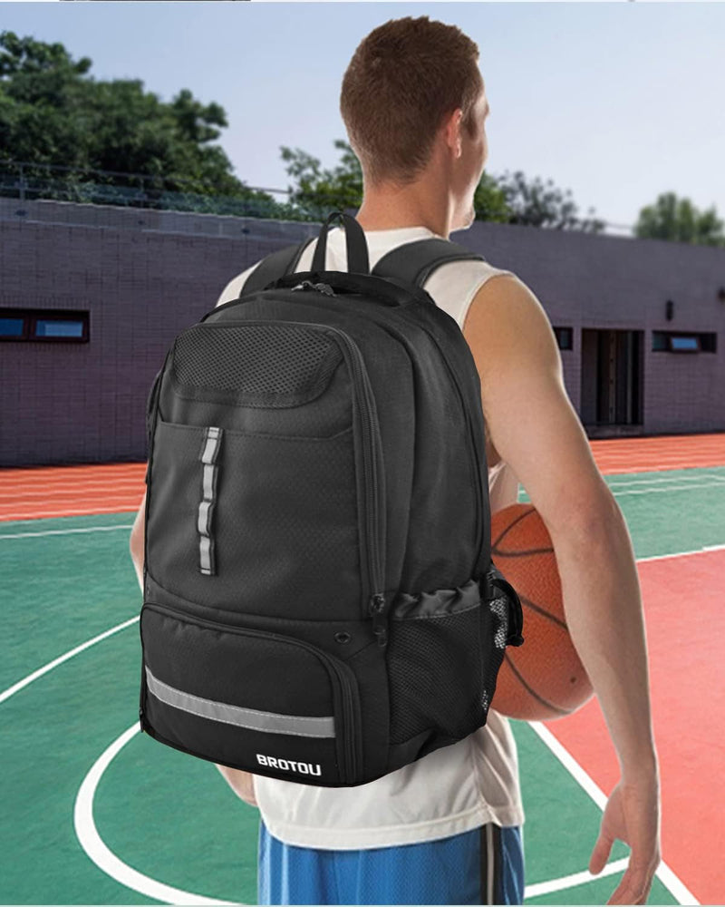 BROTOU Basketball Backpack, Large Basketball Bag with Shoes and Ball Compartment, Soccer Backpacks for Basketball/Volleyball