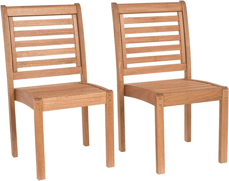 Amazonia Leeds 2-Piece Stackable Side Chair | Eucalyptus Wood | Ideal for Outdoors and Indoors