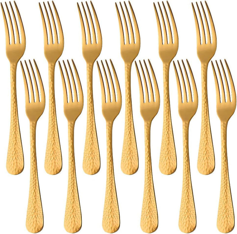 Dinner Fork Dessert Salad Forks 8-Inch Big Forks BUY&USE Stainless Steel Hammered Surface Silverware Set of 12 Pieces for Home Hotel Restaurant