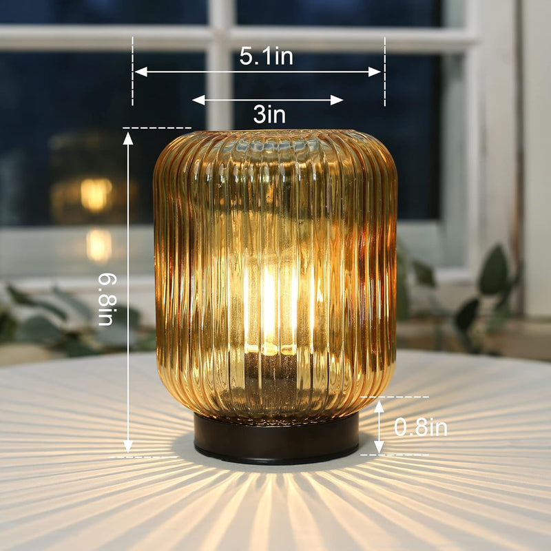Battery Operated Lamp, Cordless Table Lamps for Home Decor, Battery Powered Nightlight with LED Bulb, Decorative Glass beside Lamp for Bedroom Living Room-Gold