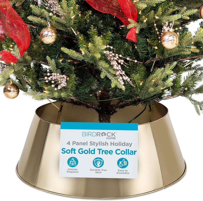 BIRDROCK HOME 4-Panel Hammered Metal Christmas Tree Collar - Stylish Holiday Tree Skirt Alternative - Durable Iron Construction Base Cover - Protects Tree Base from Pets - Easy Assembly - Gold