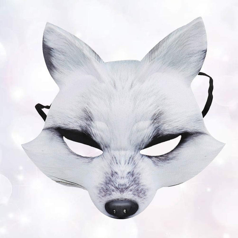 AMOSFUN Halloween Fox Half Mask Cosplay Animal Face Mask Realistic EVA Party Mask for Halloween Cosplay Costume Accessory (White)