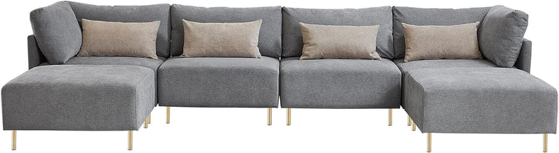 Familymill 108'' L-förmiges modulares Sofa-Set – L-förmiges modernes umwandelbares Sofa mit umkehrbarer Chaiselongue, Ottomane und Kissen für das Wohnzimmer (Beige)