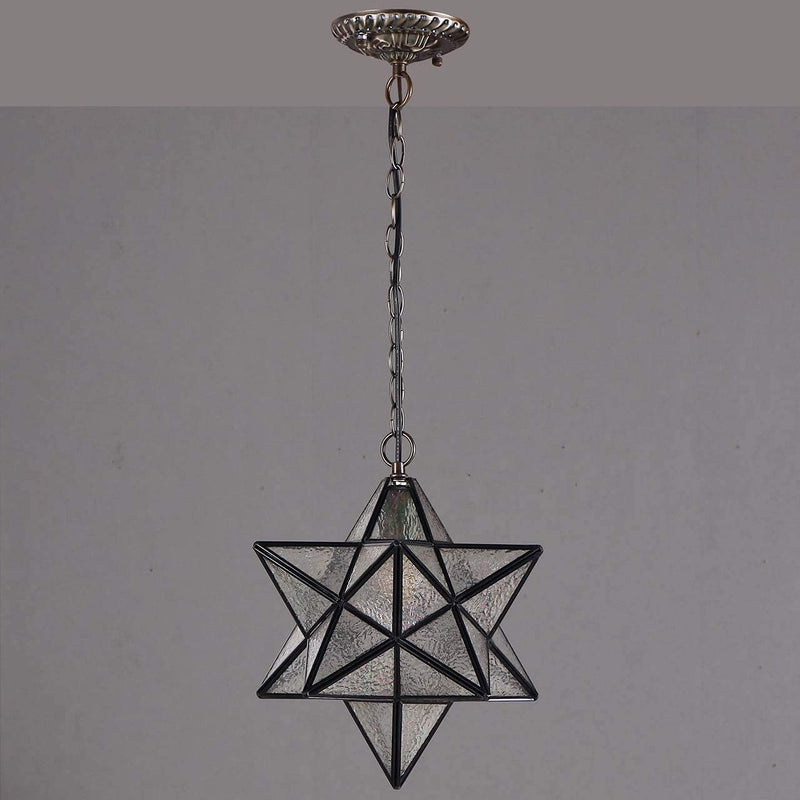 Bieye L10076 Moravian Star Tiffany Style Stained Glass Ceiling Pendant Hanging Lamp with 12-Inch Wide Lampshade, 51-Inch Tall (Iridescent Glass)