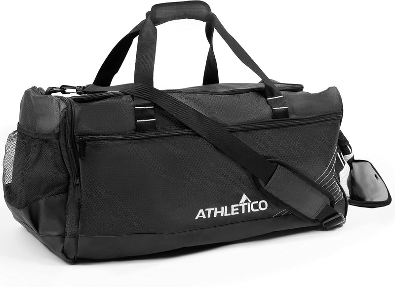 Athletico Sideline Soccer Duffle - Soccer Bag for Basketball, Volleyball & Football | Duffel Includes Separate Cleat Compartment (Black)