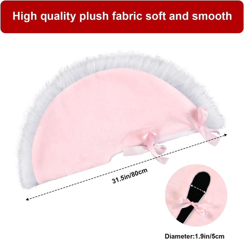 Faux Fur Christmas Tree Skirt Plush Xmas Tree Skirts for Christmas Holiday Decorations (Pink and White, 31.5 Inch)