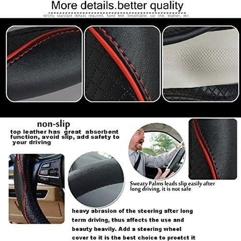 Car Steering Wheel Cover, Anti-Slip, Safety, Soft, Breathable, Heavy Duty, Thick, Full Surround, Sports Style (Black with Red Line)