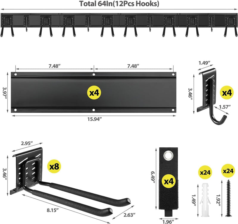 Garage Tool Organizer Wall Mounted, 64 Inches Adjustable Garden Tool Organizer Rack, 20 Pcs Heavy Duty Yard Tool Organizer Hold up to 900Lbs