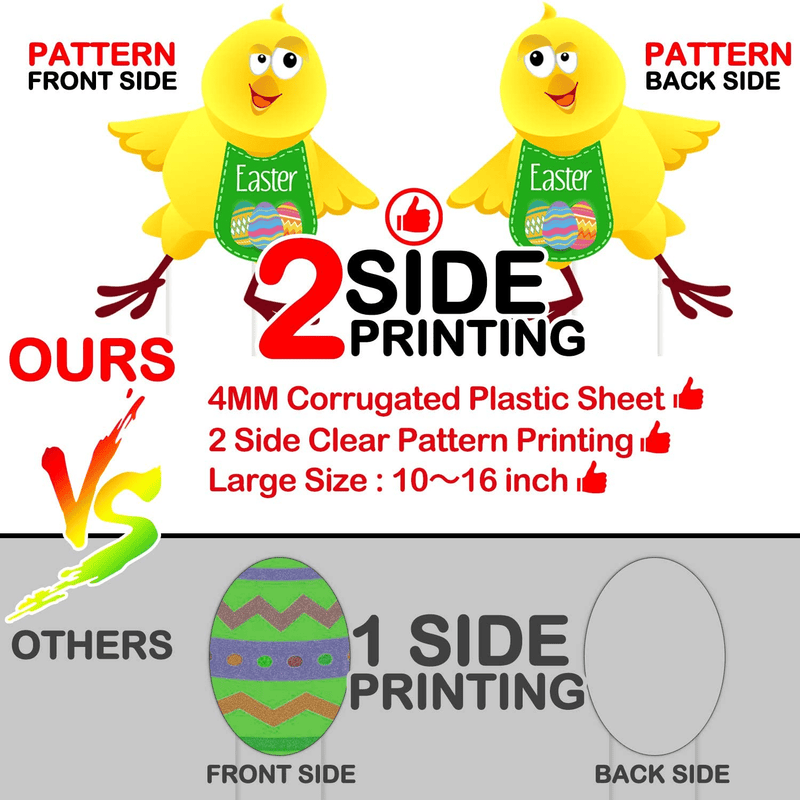 9Pcs Easter Decorations Outdoor Easter Yard Signs Stakes Double-Sided Printing Bunny Chick Dinosaur Egg Easter Eggs Hunt Sign for Easter Decorations Home Lawn Garden Easter Party Supplies Easter Props