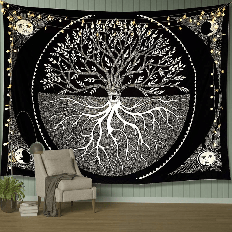A AMEBAY Black and White Tapestry for Bedroom, Tree of Life Sun and Moon Tapestry Wall Hanging 80" 60" Home & Garden > Decor > Artwork > Decorative TapestriesHome & Garden > Decor > Artwork > Decorative Tapestries A AMEBAY 150*200CM  