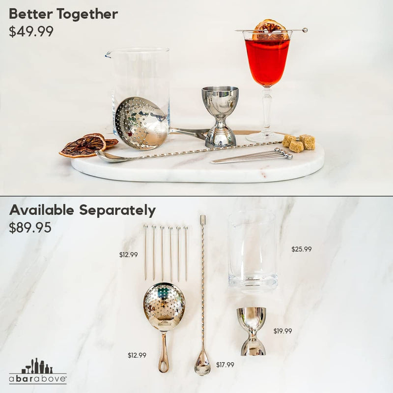 A Bar above Old Fashioned Cocktail Kit – 10 Pc Cocktail Mixing Glass Set, Stirred Martini Set Includes Crystal Mixing Glass W/Bar Spoon, Julep Strainer, Bell Jigger & Reusable Cocktail Picks Home & Garden > Kitchen & Dining > Barware A Bar Above   