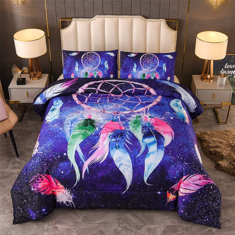 A Nice Night Galaxy Dreamcatcher Feathers,Like Dancing in the Air Printed, Boho Chic Bohemian Design, Dream Catcher Quilt Comforter Set (Purple, Queen(88-By-88-Inches)) Home & Garden > Linens & Bedding > Bedding > Quilts & Comforters A Nice Night Blue Twin(68-by-88-inches) 