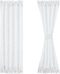 FMFUNCTEX Sheer Linen French Door Curtains White 72 Inches Long Linen Textured Front Glass Door Panel Curtain Solid Privacy Sliding Door Curtain Set Tiebacks Attached 50 Inches Wide 1 Panel