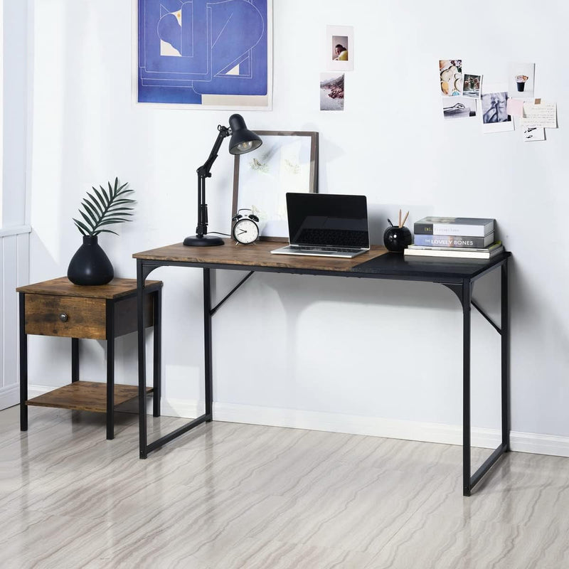 Furniturer 39.4" Home Office Table Simple Computer Desk Laptop PC Writing Sturdy Metal Frames for Study Room, Brown&Black