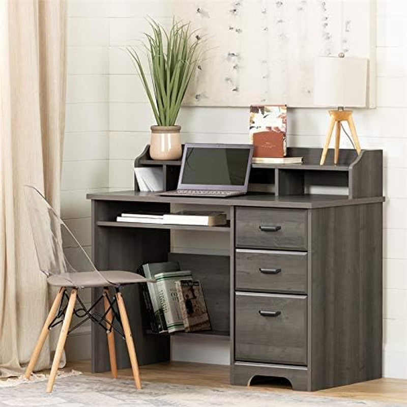 BOWERY HILL Rustic Computer Desk with Keyboard Tray, Modern Wood Writing Desk with Drawers and Shelves for Home Office, Dark Grey