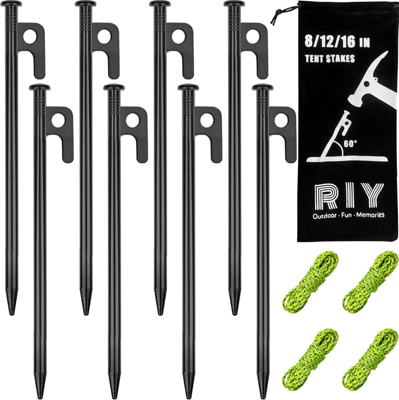 8 Pack Tent Stakes Heavy Duty Metal Tent Pegs for Camping Steel Tent Stakes 8 Inch Unbreakable and Inflexible