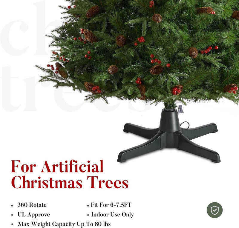 EZCHEER Rotating Christmas Tree Stand, 360-Degree Rotating Adjustable Tree Stand for up to 7.5Ft Tall and 80Lbs, Spinning Christmas Tree Stand with 3 Adjustable Settings