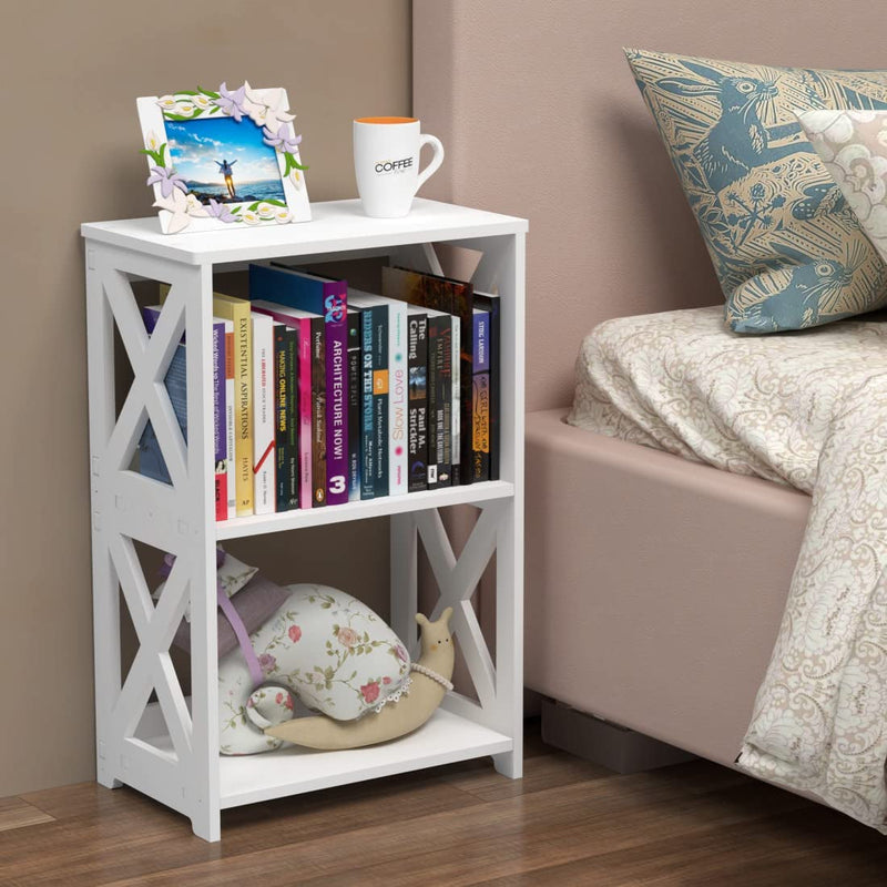 End Table & Side Table 3-Tier, 2 Shelf Small Bookcase, Bookshelf, Simple Nightstand, Bedside Table with for Bedroom, Bathroom, and Living Room Display Rack, White