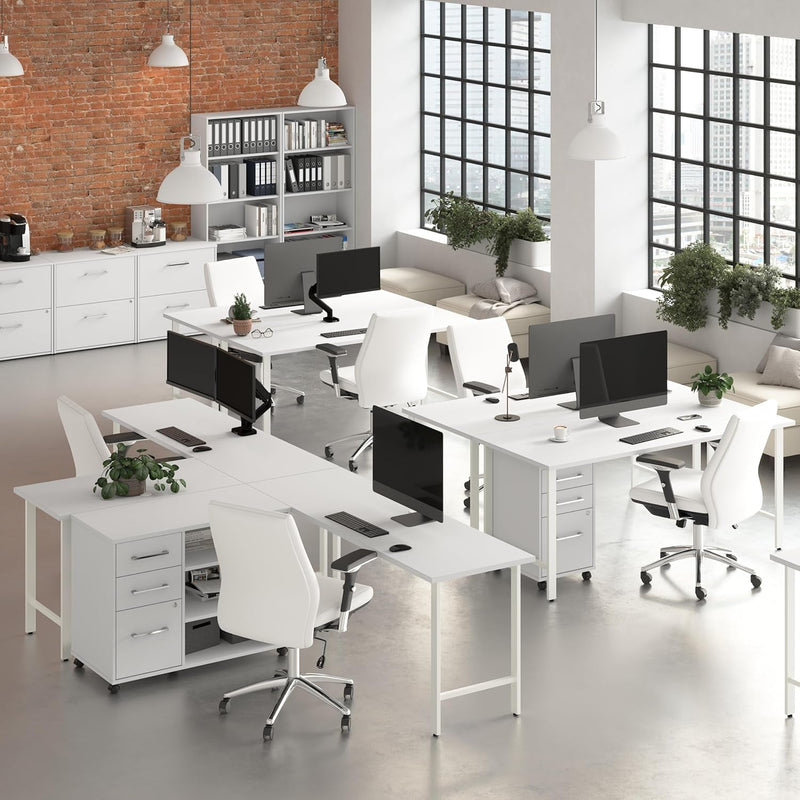 Bush Business Furniture Hustle 60W X 30D L Shaped Computer Desk with Metal Legs in White, Modular Corner Table for Home and Professional Office
