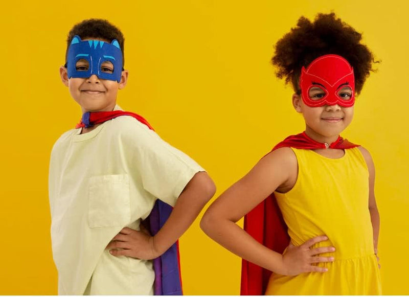 Bulk Superhero Capes for Kids - Satin Capes and Felt Masks with Embodied Three Bracelets for Boys and Girls Superhero Toys Costume 2-12 Year for Boys Party Gifts P-J