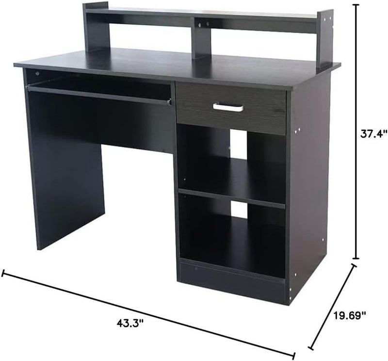 Computer Desk, Home Office Workstation Laptop Table with Storage Drawer & Keyboard Tray, E1 15MM Chipboard PC Laptop Desk, Modern Style Study Writing Desk, Black