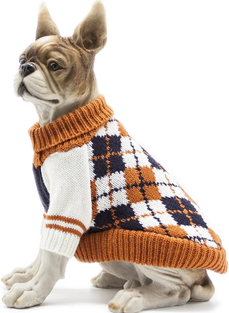 Dog Sweater of the Diamond Plaid Pet Cat Winter Knitwear Warm Clothes,Orange,Small