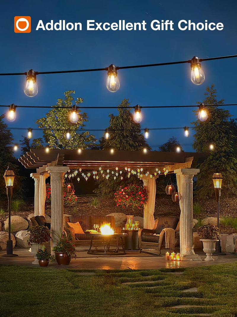 Addlon 48FT Outdoor String Lights with Remote, 3-Color Dimmable & Timer Patio Lights, Waterproof Hanging Lights outside with 15 Shatterproof Bulbs, Commercial Grade Outdoor Lights for Backyard Porch