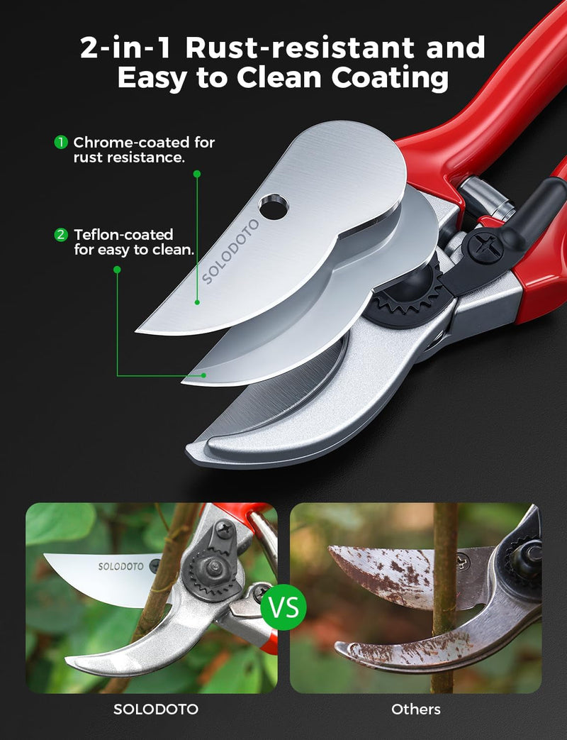 8.5" Bypass Pruning Shears, Double-Sided Sharpening Garden Shears, SK5 Professional Pruning Shears for Gardening, Aluminum Alloy Handle Gardening Shears, Garden Clippers, Pruner for Gardening