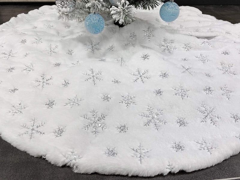 36Inch White Christmas Tree Skirt - for 5FT 6FT 7FT Xmas Tree Snowflake Christmas Tree Skirt