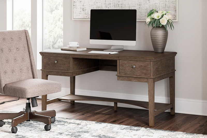 Ashley Furniture Signature Design by Ashley Janismore Traditional Home Office Storage Leg Desk with 2 Drawers and USB Charging Ports in Weathered Gray Engineered Wood