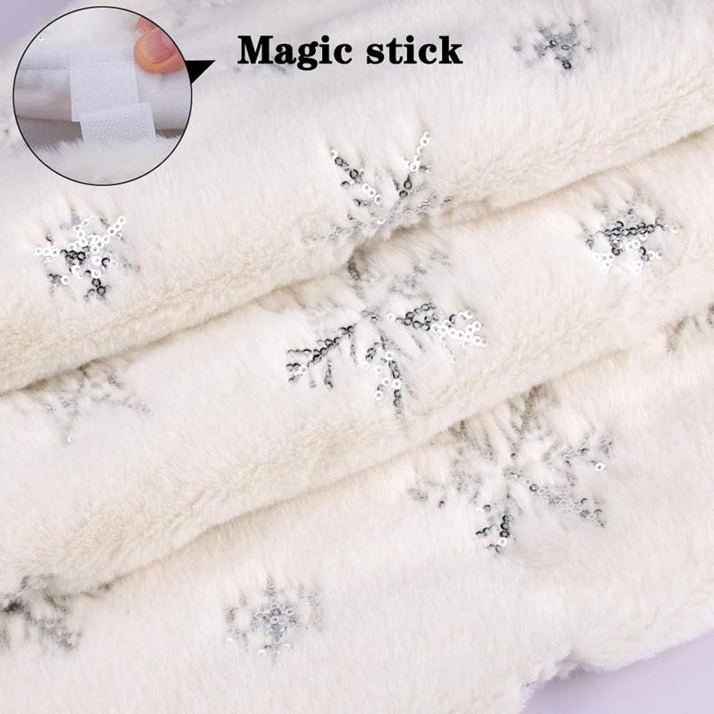 48Inch White Christmas Tree Skirt Tree Carpet Blanket, Soft Christmas Tree Blanket with Silver Snowflake White Faux Fur Carpet for Christmas Holidays Decoration