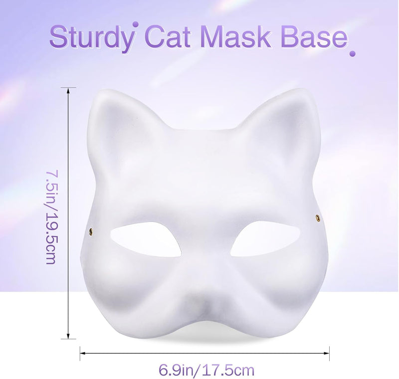 12 PCS Cat Masks White Paper Therian Cat Mask Blank Pulp Animal Masks Hand Painted for Kids Adults Women'S Costume Party Halloween Decoration Masquerade Cosplay DIY Craft