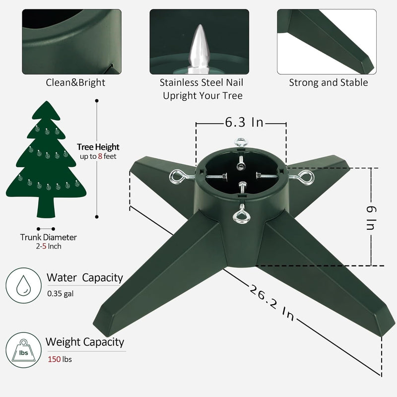 Blissun Christmas Tree Stand, Xmas Tree Base Stand, Christmas Tree Holder for Real Trees, Fits up to 8FT Real and Artificial Trees, Green