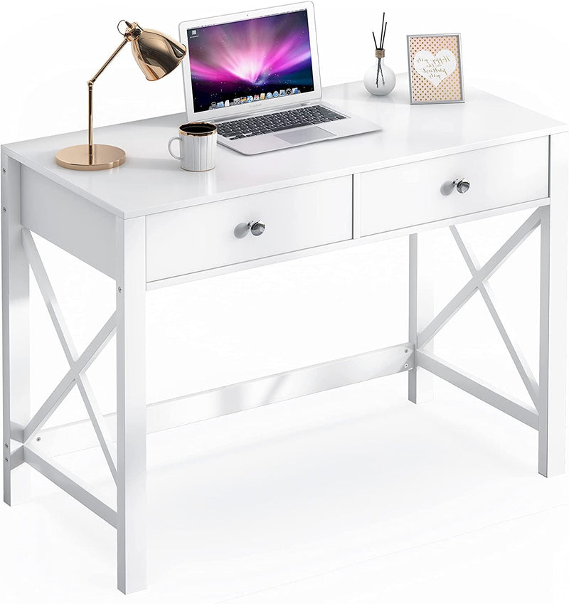 Edmaxwell Wiberwi Home Office Desk with Drawers White Modern Writing Computer Desk, Small Makeup Vanity Table Desk for Bedroom, Study Table for Home Office