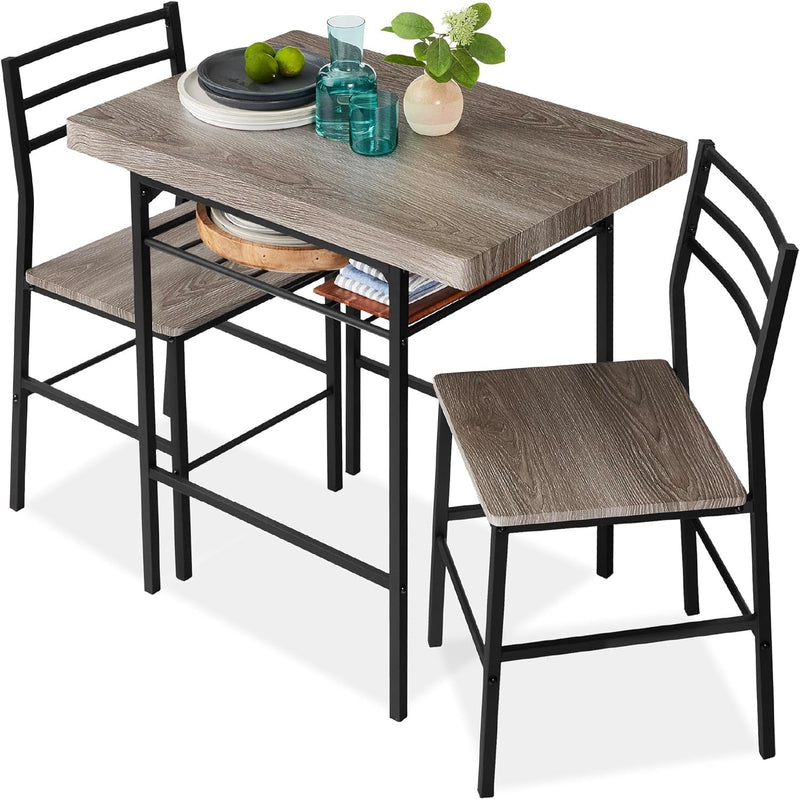 Best Choice Products 3-Piece Modern Dining Set, Space Saving Dinette for Kitchen, Dining Room, Small Space W/Steel Frame, Built-In Storage Rack - Brown